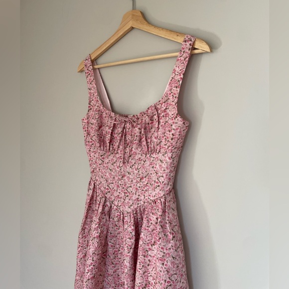 NEW Reformation Daria Linen Mini Dress Bow Rosin Pink Floral | size 0 - Picture 8 of 16